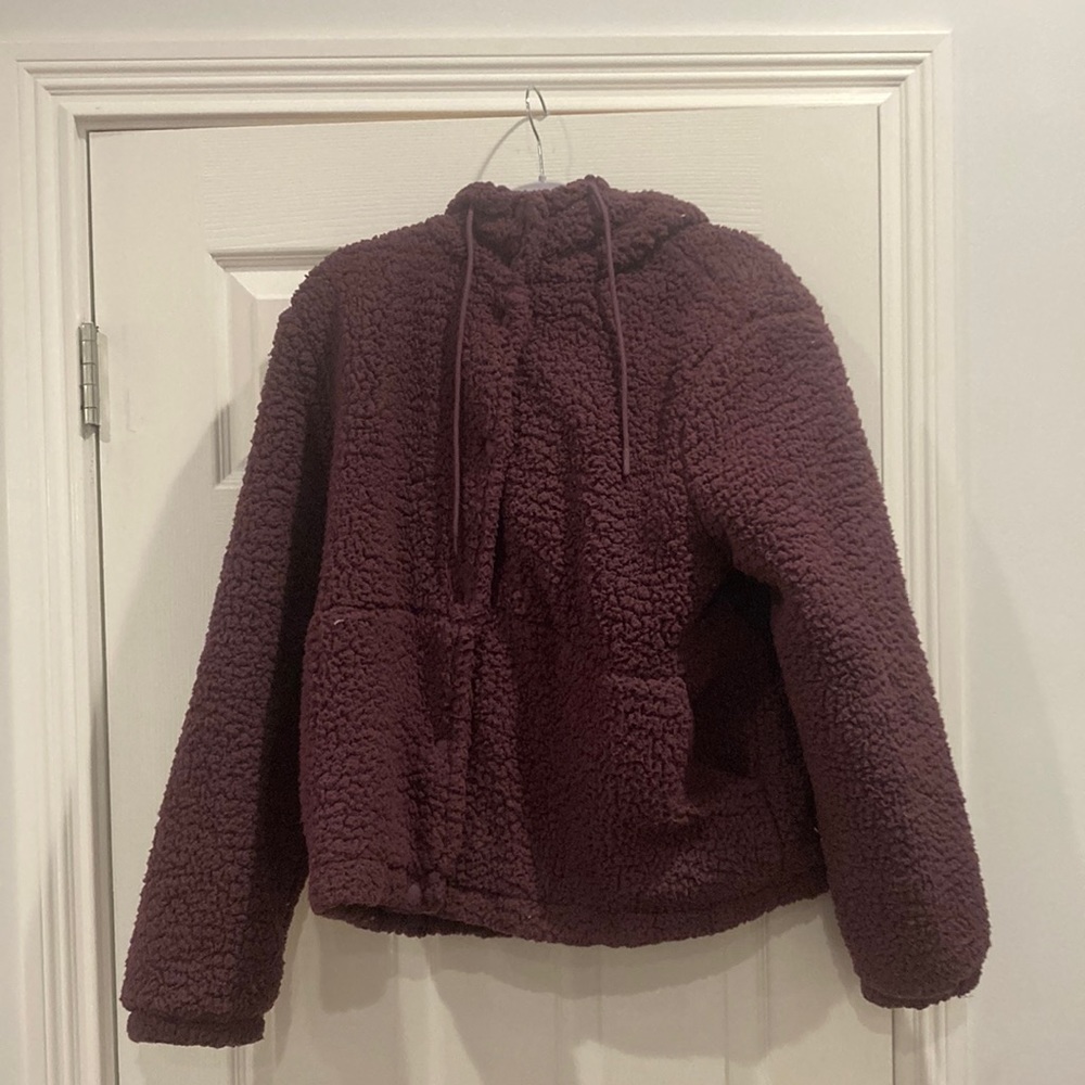 Purple fluffy buttoned up hoodie